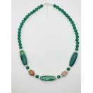 Green Agate & Freshwater Pearl Necklace - 22 Inches Long